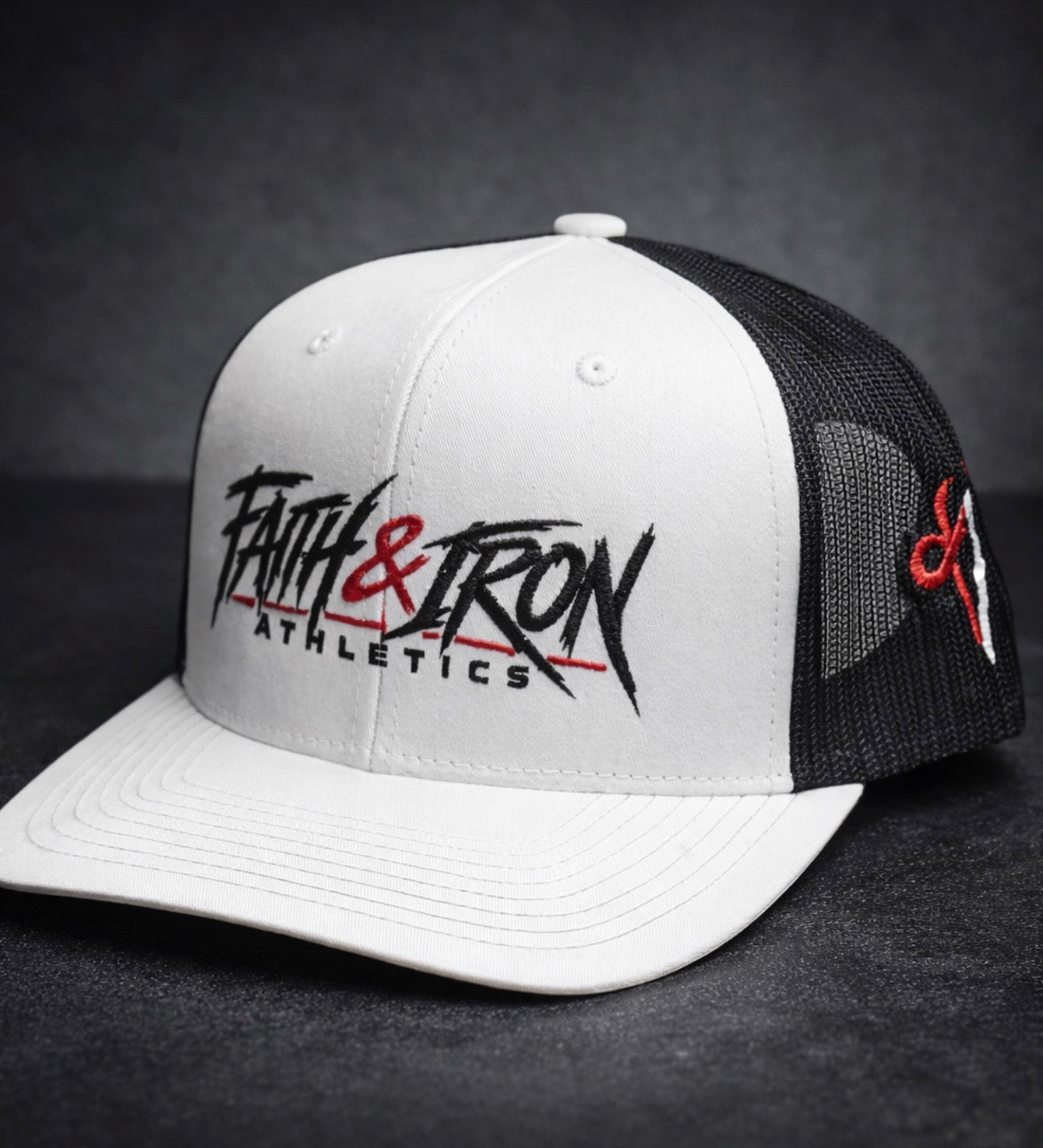 White Snap Back Trucker hat with Black Mesh